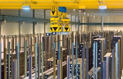   Fully automated crane installation with a Demag warehouse management system in a store for steel profile sections