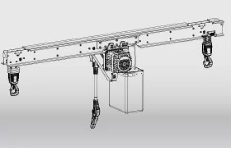 KLDC-D double chain hoist: low-headroom design, 4/5 lead-off position